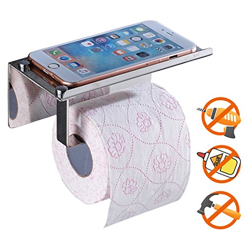 Preisvergleich Produktbild Toilettenpapierhalter ohne Bohren, SUS304 Edelstahl Badezimmer Klopapier Halterung mit Handy-Speicher-Regal, Selbstklebender 3M-Kleber