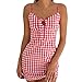 Produktbild Moonuy,Frauen-Plaid-Kleid, Damen-Sleeveless Hosenträgerrock Camisole 2018 O-Neck-Bowknot-Dekorations-Kleid-Gitter Elegantes dünnes Minikleid Cocktailparty-Verein-Strand-Kleid (EU 34 / Asien S, Rot)