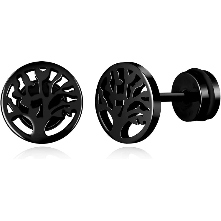 Produktbild von BlackAmazement 316L Edelstahl Fake Plug Piercing Ohrstecker Yin Yang Wolf Germanen Wikinger Kelten Runen Schwarz Weiß 10mm Damen Herren (Modell_1