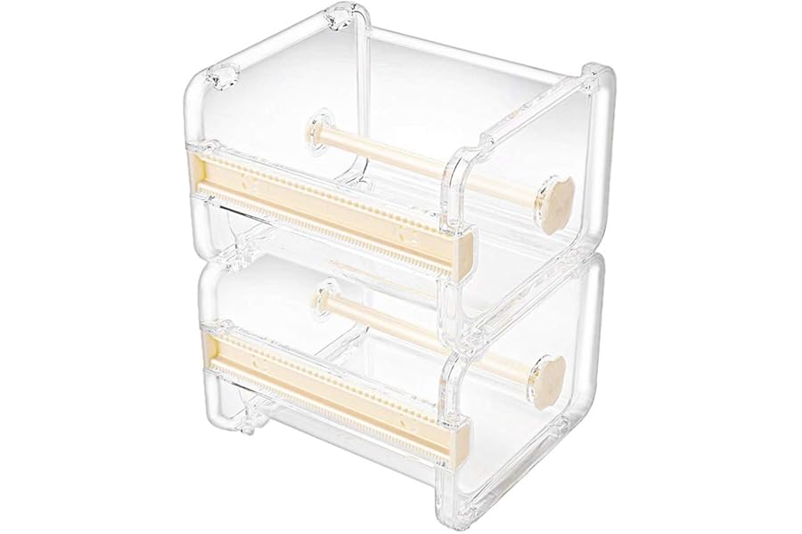 2 Pack Transparent Desktop Multi Washi Masking Sticker Storage Dispenser, Cutter, Roll Holder (Not Include Masking Sticker)(Beige)