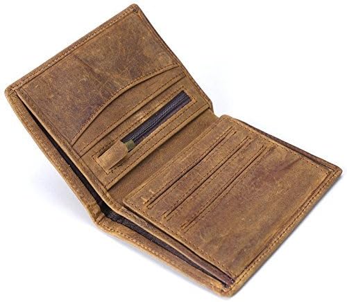 Men's Cowboy Genuine Vintage Natural Texture Crazy Horse Leather Bifold Wallet