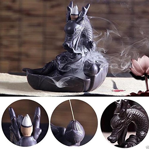Handmade Ceramic Dragon-Shaped Backflow Incense Burner Buddhist Decoration Home