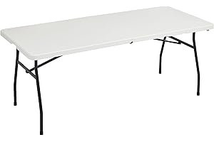 Amazon Basics, Tavolo pieghevole rettangolare da 1,8 m, con maniglia per il trasporto, per interni ed esterni, portatile, leggero, da viaggio, picnic, campeggio, bianco, 182 x 75 x 73 cm