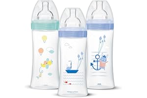 Dodie Garçons Lot De 3 Biberons Anti-Colique Sensation plus, Garçon, 330 ml, +6 Mois, Tétine Plate, Débit 3, Bleu Pastel, 3 Unité (Lot de 1)