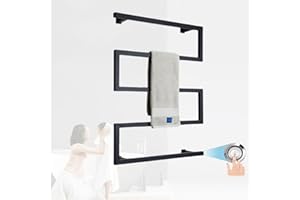 AMZCOM Handtuchwärmer Elektrisch Wand, Handtuchheizkörper mit Thermostat Schwarz Matt, Handtuchtrockner Edelstahl Badezimmer Handtuchheizung Intelligente Konstante Temperatur Heizkörper