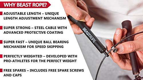 Profi-Springseil von BeastGear – Stahl-Sportseil, Anpassbare Länge mit stabilem Kugellager – Ideal für Boxen, MMA, Kampfsport, Crossfit, Gymnastik, Fitness – für Ausdauer und Muskelaufbau - 8
