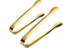 SQUAREZHENBO Lot de 2 pinces à sucre en acier inoxydable doré - Pince à sucre, salade de bonbons, glaçons, bonbons, fête de mariage, buffet, grill, cuillère de cuisine dorée