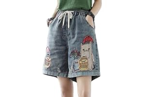 ORANDESIGNE Short Femme Grande Taille Jean Taille Elastique Capri Bermuda Jean Boyfriend Stretch déchiré Casual Pantalont Hot Courte Pantalon D'été