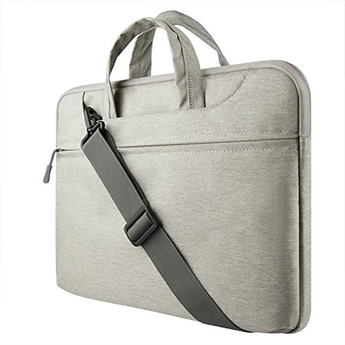 Yvonnelee Hochwertige Nylon Laptop Tasche Notebook Hülle für Apple MacBook Air, Pro, Retina 11/ 11.6/ 12/ 13/ 13.3/ 15 Zoll zum Umhängen mit Henkel Einstellbaren Schulterriemen und Zubehörfach Grau -M - 3