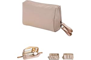 KGDUYC Neceser Maquillaje Pequeño, Bolsa Maquillaje para Bolso, Bolsas de Cosméticos de Viaje Portátil, Bolsa de Aseo de Viaje con Cremallera y Compartimento para Mujer - Caqui