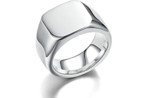 Aeici Bague Chevaliere Homme, Bague Bande Carrée Polie Lisse 14mm Bague Anneau Acier Inoxydable