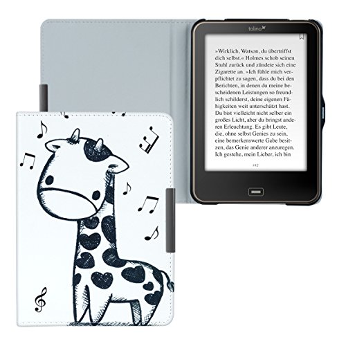 kwmobile Hülle für Tolino Vision 1 / 2 / 3 / 4 HD – Flipcover Case eReader Schutzhülle – Bookstyle Klapphülle Giraffe Comic Design Schwarz Weiß - 5