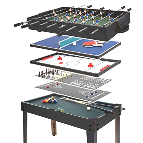 Mendler Table Multi-Jeux HWC-E12, 7 Jeux, 82x107x60cm ~ Noir