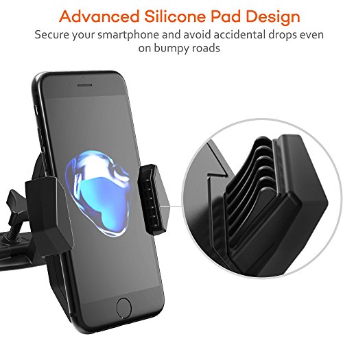 TaoTronics Supporto da auto per Smartphone, con Clip/cuscinetto, in Silicone e pulsante di rilascio per la mano