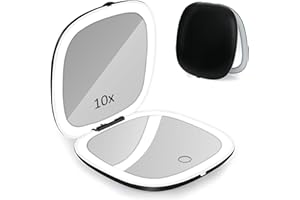 Micacorn Tragbar Kompaktspiegel mit LED Beleuchtung 1X 10X Vergrößerung Schminkspiegel USB Wiederaufladbarer Klappbarer Spiegel Touchscreen 3 Farben Dimmbar Schminkspiegel für Unterwegs Handtasche