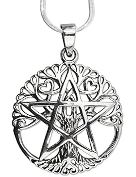 Anhänger Lebensbaum Amulett Baum des Lebens mit Pentagramm Silber Schmuck Heilung mit 1,2mm Schlangenkette 45...