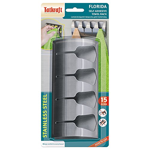 Tatkraft Florida 4 Handtuchklemmen Handtuchklemmleiste Bad und Küche Stark Selbstklebend Edelstahl - 5