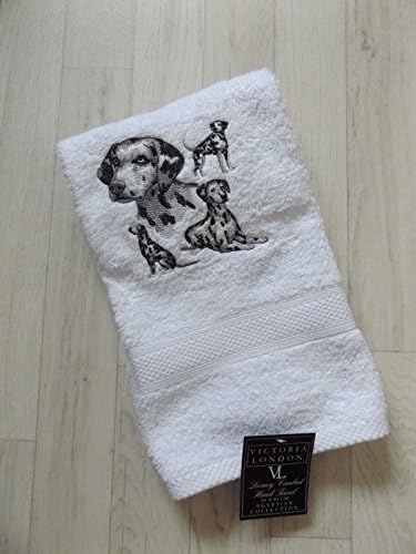 Personalised Dalmatian Dog Embroidered White Cotton Hand Or Bath Towel