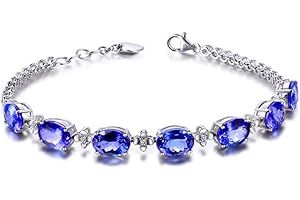 SBKJL Bracelets en Argent Sterling 925 pour Femme avec Dame De Saphir Bleu Fine Bijoux