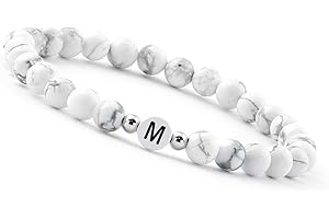 GD GOOD.designs Perlenarmband Buchstabe I Partner Armband weiß mit echten Howlith Perlen I Geschenk für Couple I Personalisiertes Partnerarmband - Valentinstag - Geschenk für Sie und Ihn