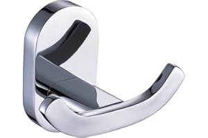 BOOKARROW Bathroom Towel Hooks, Modern Chrome Finish Twin Heavy Duty Robe and Door Hook, Wall Mount Screw Fixed Coat Hanger in Kitchen or Bedroom 7113