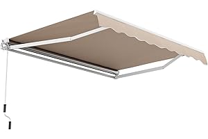 TANGZON 4 x 2.5m/ 3 x 2.5m/2.5m x 2m Retractable Manual Awning, Aluminum Sun Shade Shelter with Fittings & Crank Handle, Anti-UV Outdoor Telescopic Canopy for Patio Balcony Cafe (4 x 2.5m, Beige)