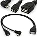 Price comparison product image Angled Micro USB Y Splitter Cable OTG Power Enhancer Cord USB 2.0 A Female to 90 Degree Micro USB Male and Straight Micro Female On-The-Go Adapter (Micro Male 90Degree)
