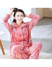 MH-RITA Otoño e Invierno caricatura mujer coral cashmere cardigan palo grueso pijama de franela Home Furnishing adaptarse a la Sra.,M (80~100 Jin),Jaramago