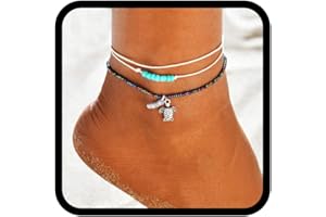 Handcess - Cavigliere a forma di tartaruga a strati per caviglie, con perline, per donne e ragazze