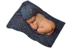 Matissa Neugeborenes Baby Mädchen Junge Häkelstrick Kostüm Foto Fotografie Prop Hüte Outfits (5), Blauer Wickel und Hut, One Size