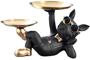BAOJULONG Cool Bulldog Statue Storage Tray, Resin Dog Sculpture Ornaments Table Decoration, French Bulldog Ornament for Living Room Home Decor Gifts