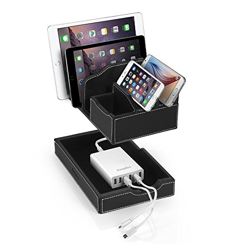 EasyAcc Ladestation Ladedock für Diverse Geräte aus Schwarzem PU Leder für iPhone 7 / 6 / 6 Plus, iPad Mini 4, iPad Pro 12.9, iPad Air 2, Samsung Galaxy S8 S8 Plus Tab A 9.7, Tab s2 9.7, MacBook Air, Smartphones und Tablets - 3
