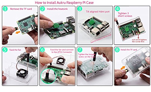 Aukru Negro Caja   Micro USB 5V 3A Cargador con Interruptor   Disipador de Calor   Mini Fan para Raspberry Pi 3 Modelo B