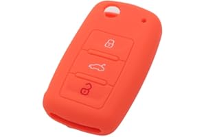 BROVACS Silicone Cover Protector Case Holder Skin Jacket Compatible with VOLKSWAGEN PASSAT SEAT SKODA 3 Button Flip Remote Key Fob CV9800 Orange