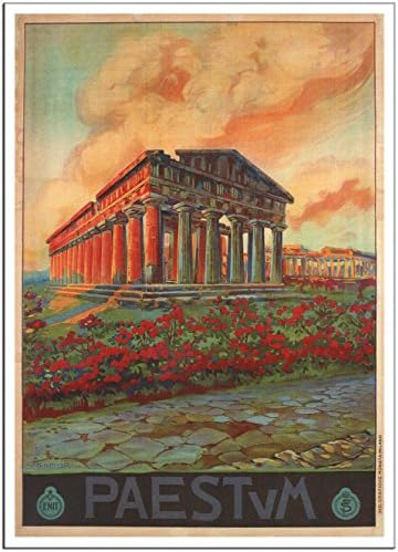 PAESTUM Italy - Vintage Italian Travel Poster by Vincenzo Alicandri 1925 - A4 Matte (11.7 x 8.3 inch)