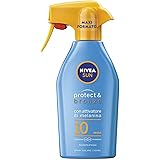 NIVEA SUN Maxi Spray Solare Protect & Bronze FP10 in flacone da 300 ml, Spray abbronzante e idratante, Crema solare per un'ab
