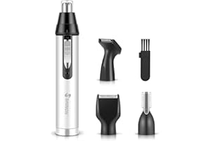 HT TOPHINON Cortapelos Nariz, Recortador de Vello Nariz/Orejas/Barba/Ceja, 4 en 1 USB Recargable Set de Depiladora con 4 Cabezas de Reemplazo de Acero Inoxidable, Hojas de Doble filo para Fácil Limpieza