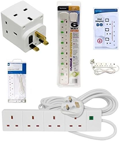 Buyersbargin® UK 3 4 6 Way Switched Gang 2m 5m 10m mains Extension Lead Cable ( Surge Protected with button ) UK SELLER made by Buyersbargin Limited. (4 Way 2M Extension Cable)