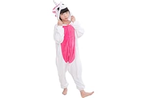 TAGVO Enfant Pyjamas Animal en Flanelle Ensemble Hiver Grenouillère Garçons Filles Cosplay Déguisement Combinaison Vêtements De Nuit Unisexe Chic Costume Carnaval Noël Fête Chaud Onesie 3-11 Ans