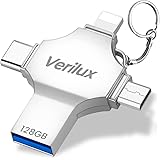 Verilux® Pendrive 128GB 4 in 1 Flash Drive with Light-ning, Micro USB, USB A, Type-C Interface Mini Hangable PenDrive for iOS