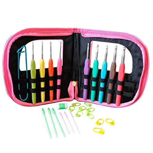 30-tlg. Set ergonomische Aluminium-Häkelnadeln & Accessoires von Curtzy- Nadelset im rosa Behälter – Ideal für Häkelarbeiten, Spitzen, Deckchen und Blumen-Projekte – für Anfänger und Profis - 6