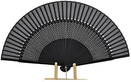 FANSOF.FANS Black Colour Silk Border & bamboo ribs fabs hand fan with pouch HQF06