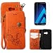 Produktbild OYIME Schutzhülle für Samsung Galaxy A5 2017 Leder Hülle Rose Blumen Muster Klapphülle und Displayschutzfolie, Schlüsselband Brieftasche Magnet Fest Komplett Vollschutz Klappbar Handyhülle - Orange