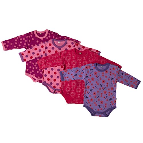Pippi Baby Girls Body AO Printed 4 Pack Long Sleeve T-Shirt, Pink, 62 cm