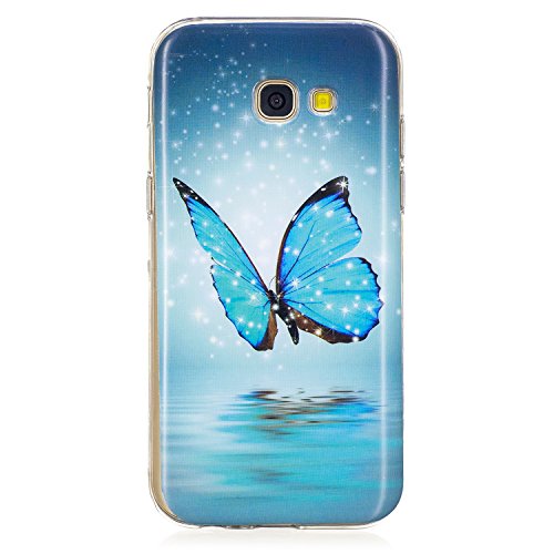 Galaxy A3 2017 Handyhülle,Samsung Galaxy A3 2017 Hülle,JAWSEU Ultradünne Weiche Flexible Night Luminous Schmetterling Muster Blau Rückseite Schutzhülle Tasche Leuchtende Nacht-Abdeckung TPU Silikon Bumper Etui Hülle Case Cover für Samsung Galaxy A3 2017+1xSchwarz Glitzer Bling Eingabestift-Schmetterling,Blau - 2