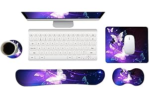 ‎NEWPLENTY Wrist Rest Keyboard + Mouse Pad + Wrist Rest + Coaster, Memory Foam 4-in-1 Wrist Rest Mouse Pad Set for Computer, Laptop, Home & Office (Butterfly)