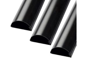 LOOPS 3m (3x 100cm) – 16mm x 8mm Black Trunking | HALF ROUND Cable Conduit Cover | HDMI AV TV Ethernet & Speaker Wire Ducting | Wall Tidy Management | Self-Adhesive Backing EASY INSTALL | Neat Skirting Home