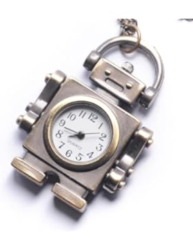 81stgeneration Jahrgang -Stil Roboter Taschenuhr Locketanhänger Quarz Bronze lange Halskette
