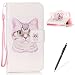 Produktbild Feeltech Wiko Lenny 3 Hülle,Wiko Lenny 3 Magnet Leder Wallet Cover,Elegant Soft PU Kartenfach Extra Dünn Tasche Bunte Relife-Muster [Stand Funktion] Karte Halterung Klapp hülle Flip Book Design Case Flexible TPU Ultra Slim Inner Bumper Tasche mit Landyard [Free Stylus] für Wiko Lenny 3 - Weiße Katze
