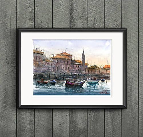 Fine Art Print of My Perast Montenegro Watercolour Painting Signed Seascape Boats A3 A4 Giclee High Quality
